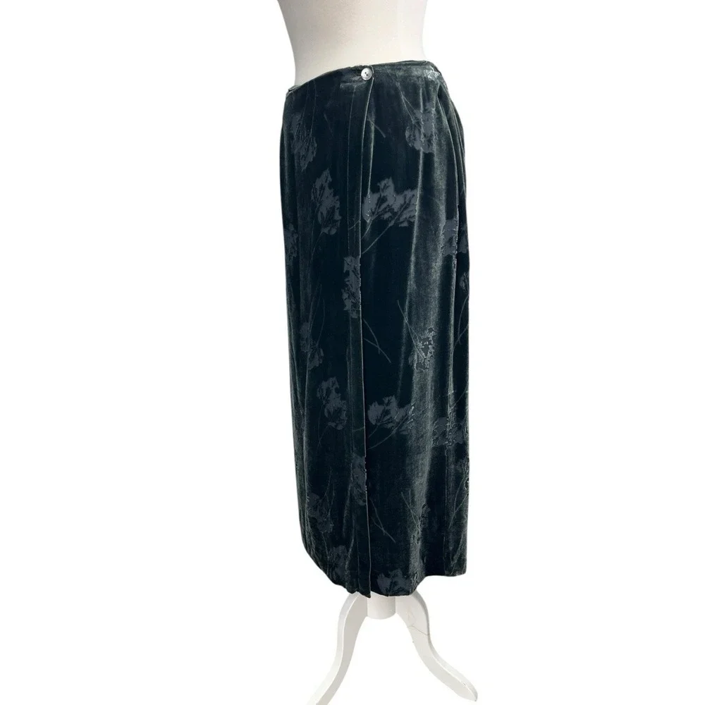 Y2K Velvet Burnout Midi Skirt Sheer 10 Whimsigoth Witchy Fairy Dark Sage Maxi